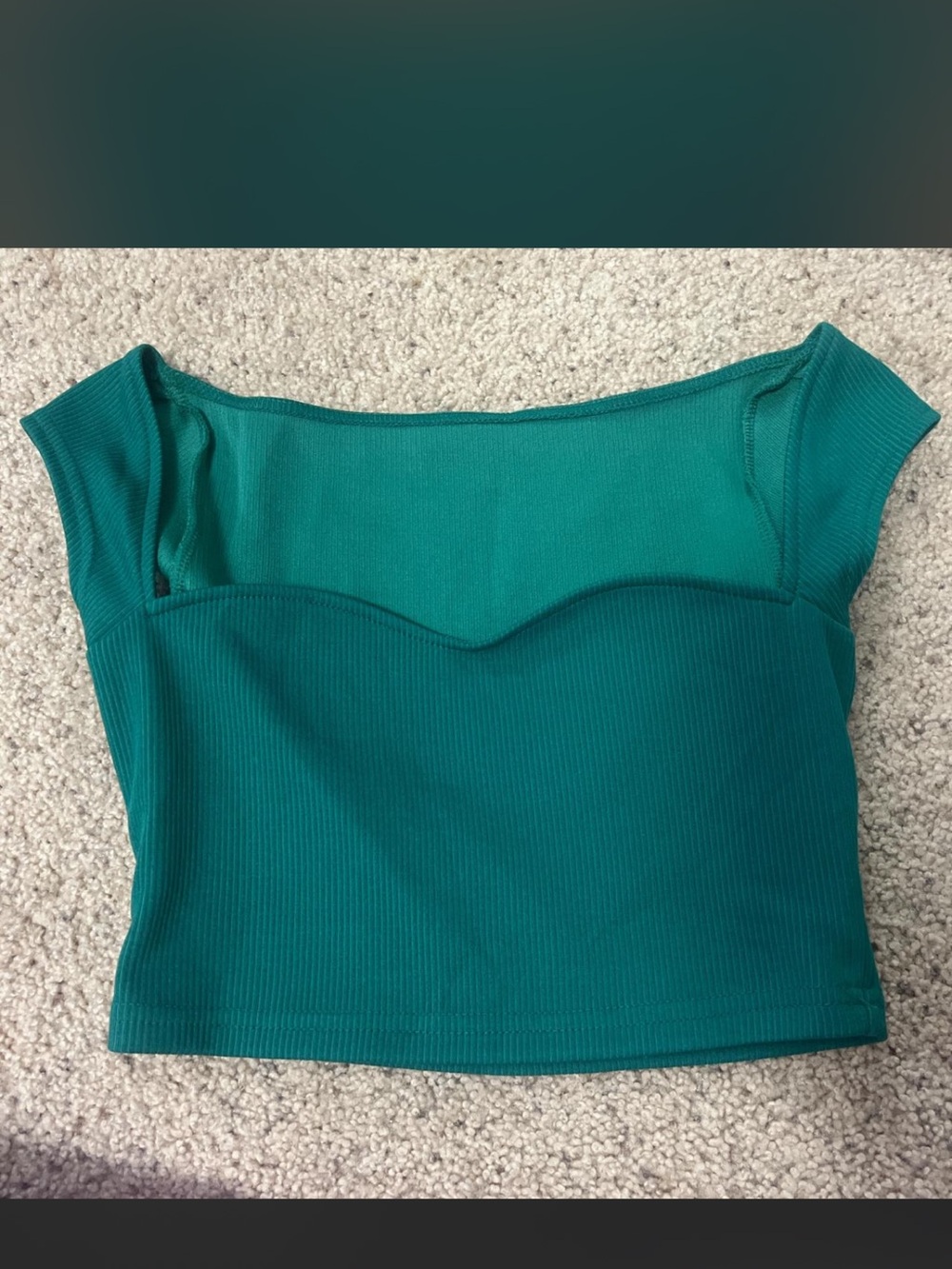 SHEIN Teal Ribbed Sweetheart Crop Top